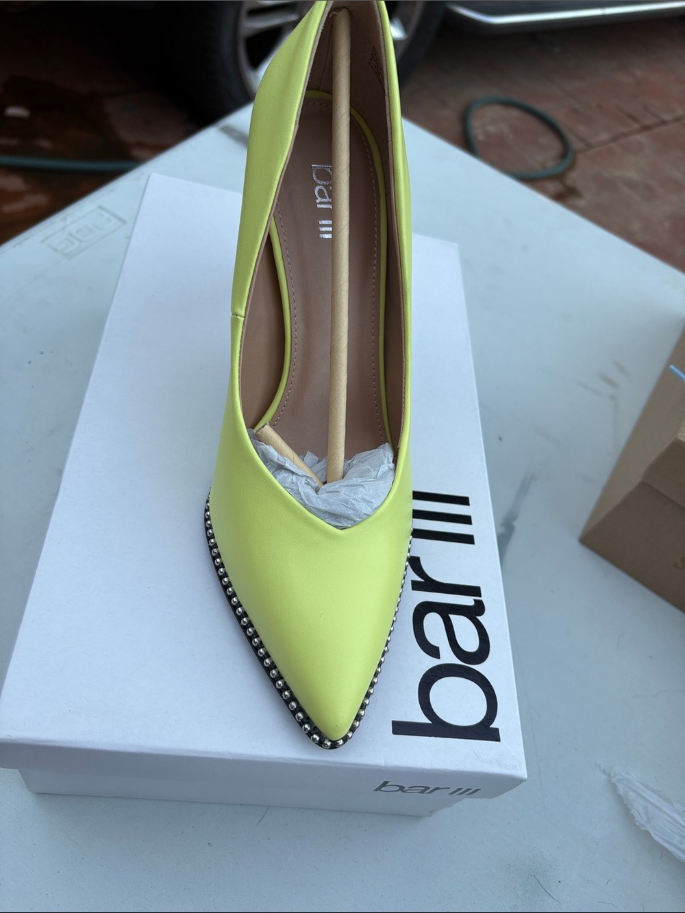 Bar III Neon Lime Pointed Toe Pump with Studded Trim